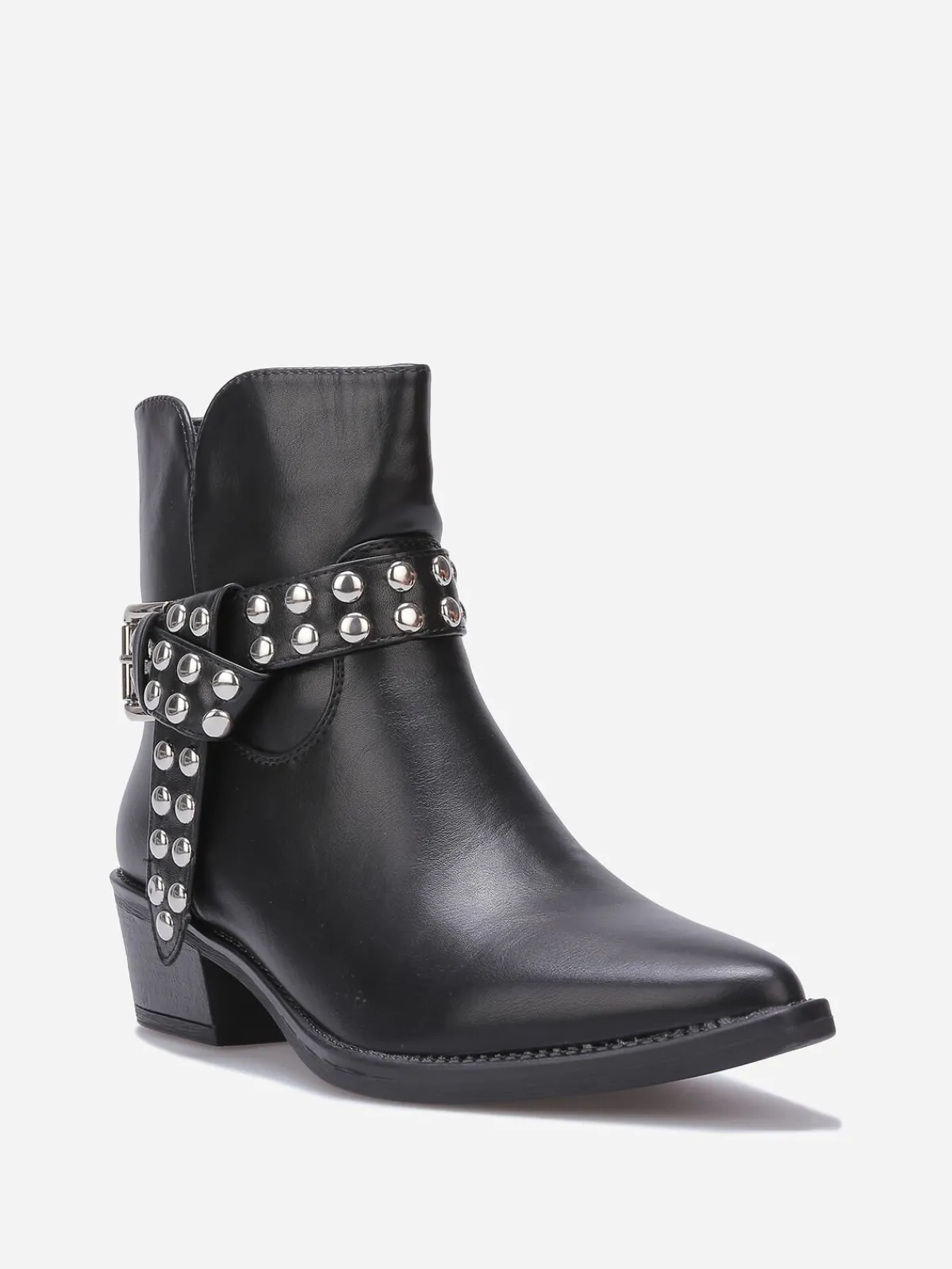 Online La Modeuse Bottines à bride cloutées et nouée Noir
