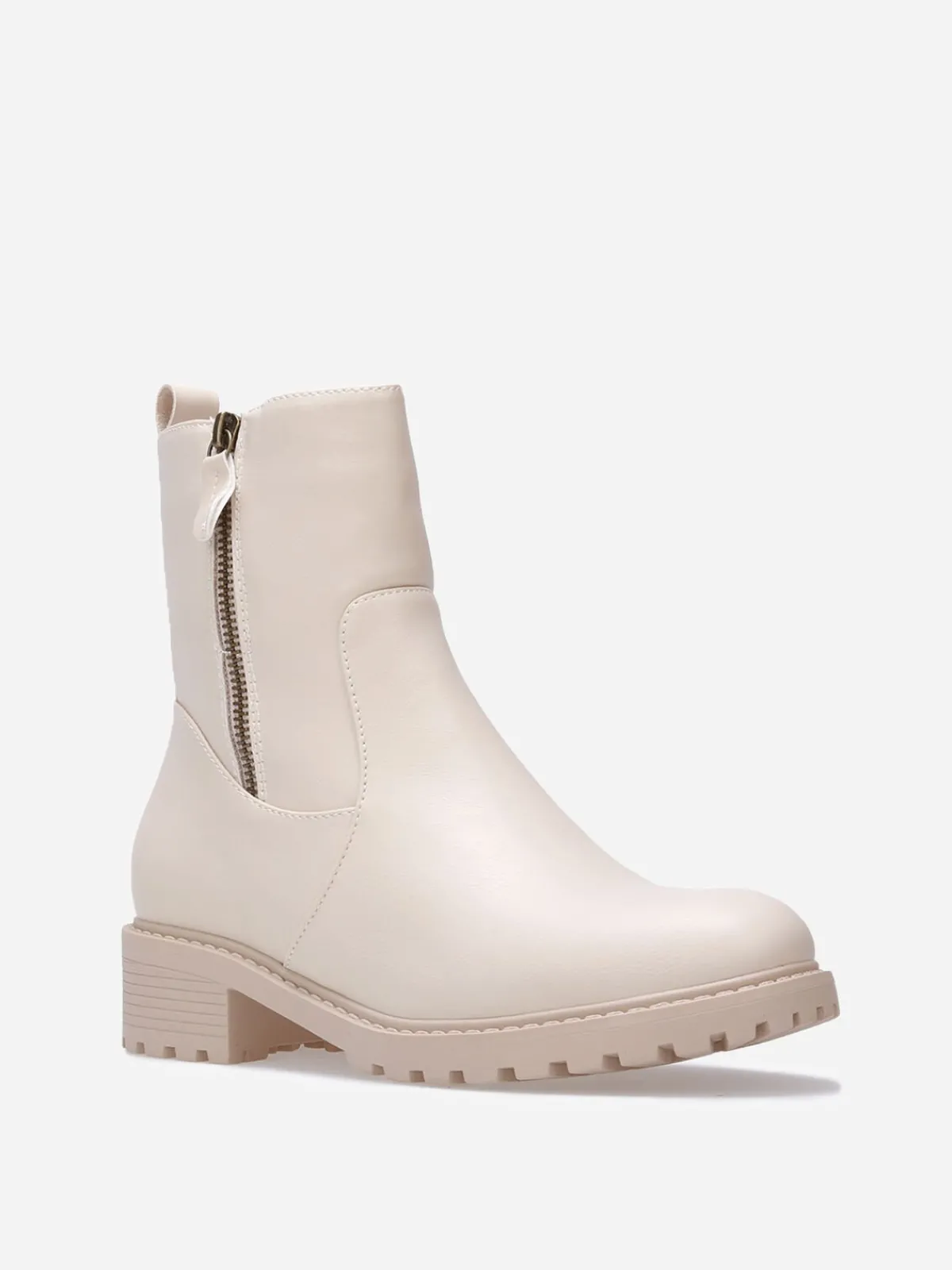 Hot La Modeuse Bottines à empiècements et zip décoratif Beige