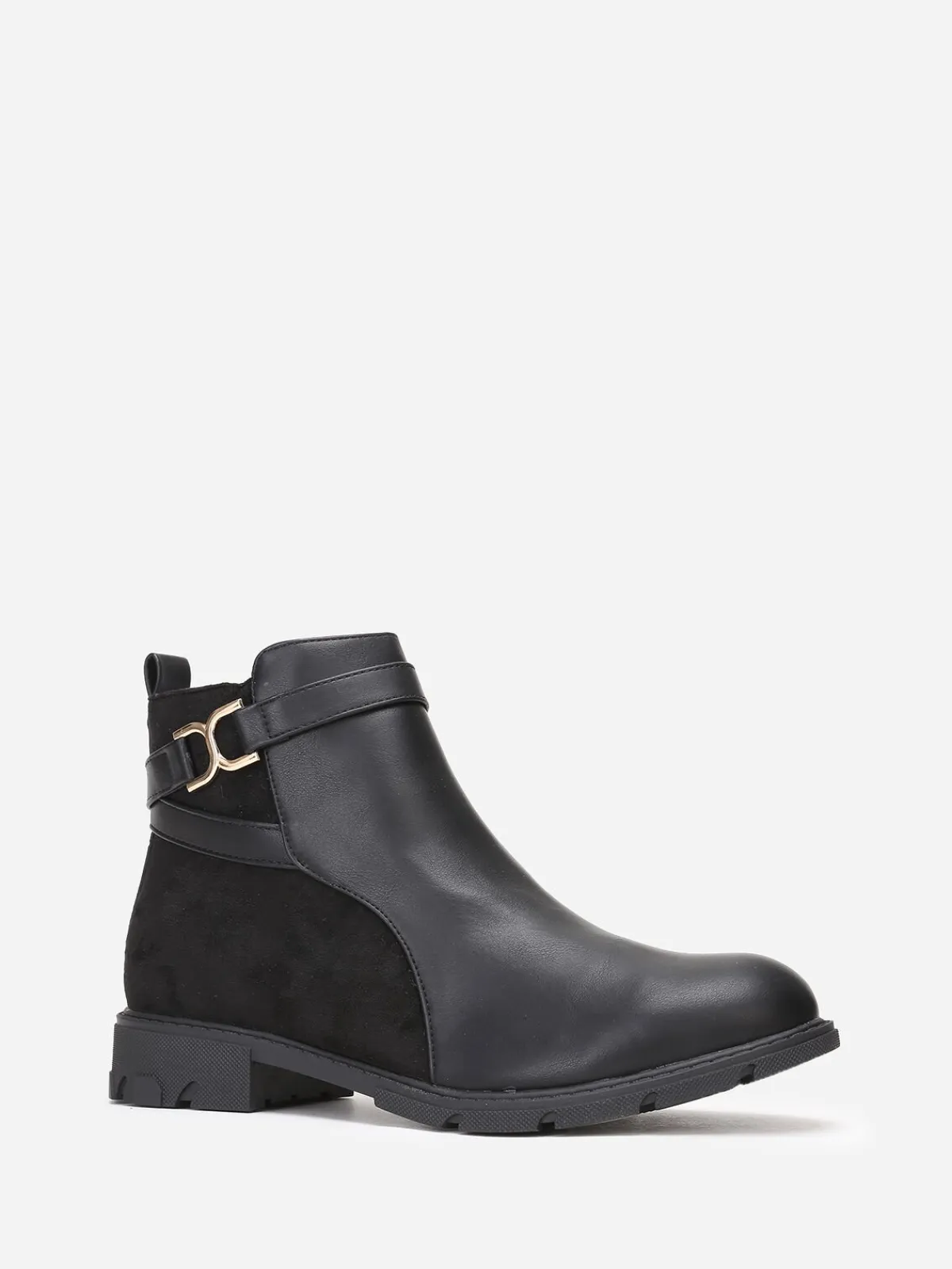Hot La Modeuse Bottines bi-matières à boucle grandes tailles Noir