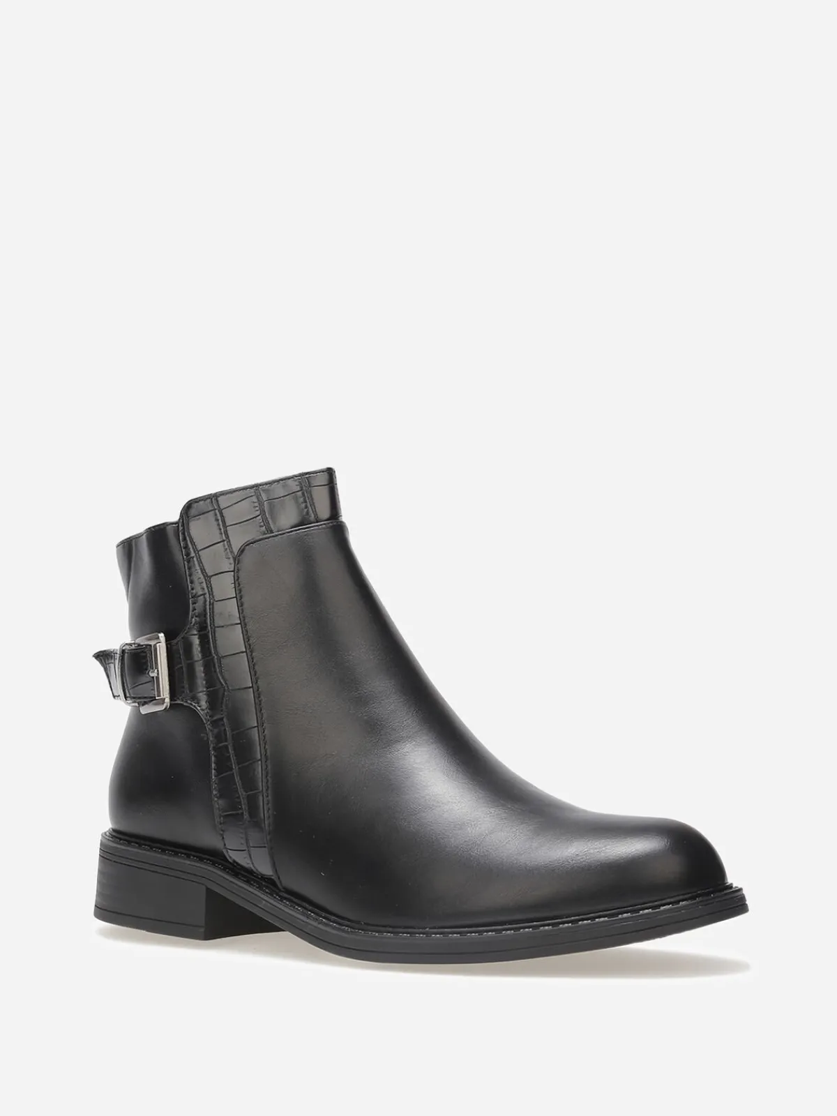 Discount La Modeuse Bottines bi-matières à boucle métallique Noir