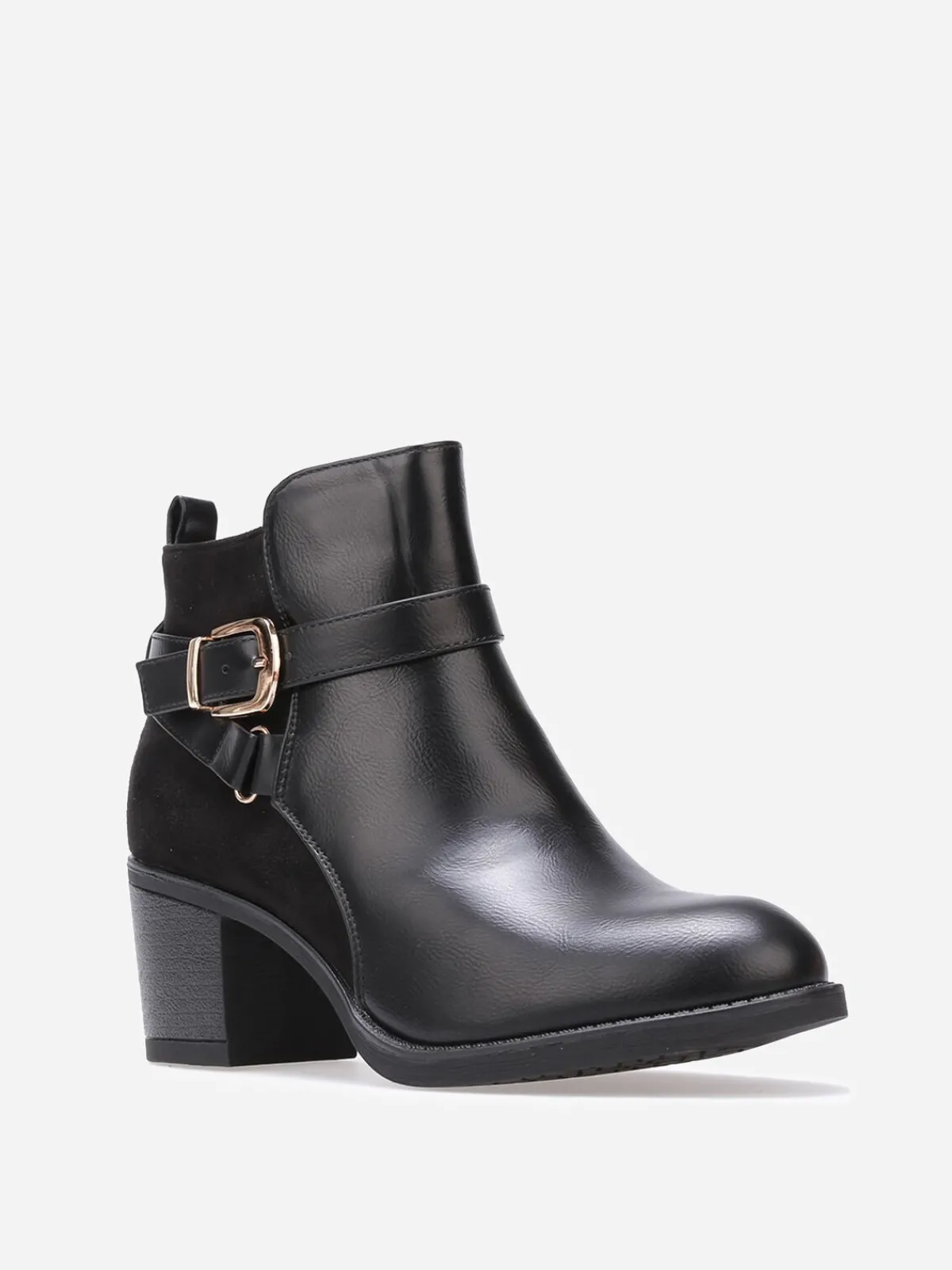 Best La Modeuse Bottines bi-matières à boucle dorée Noir