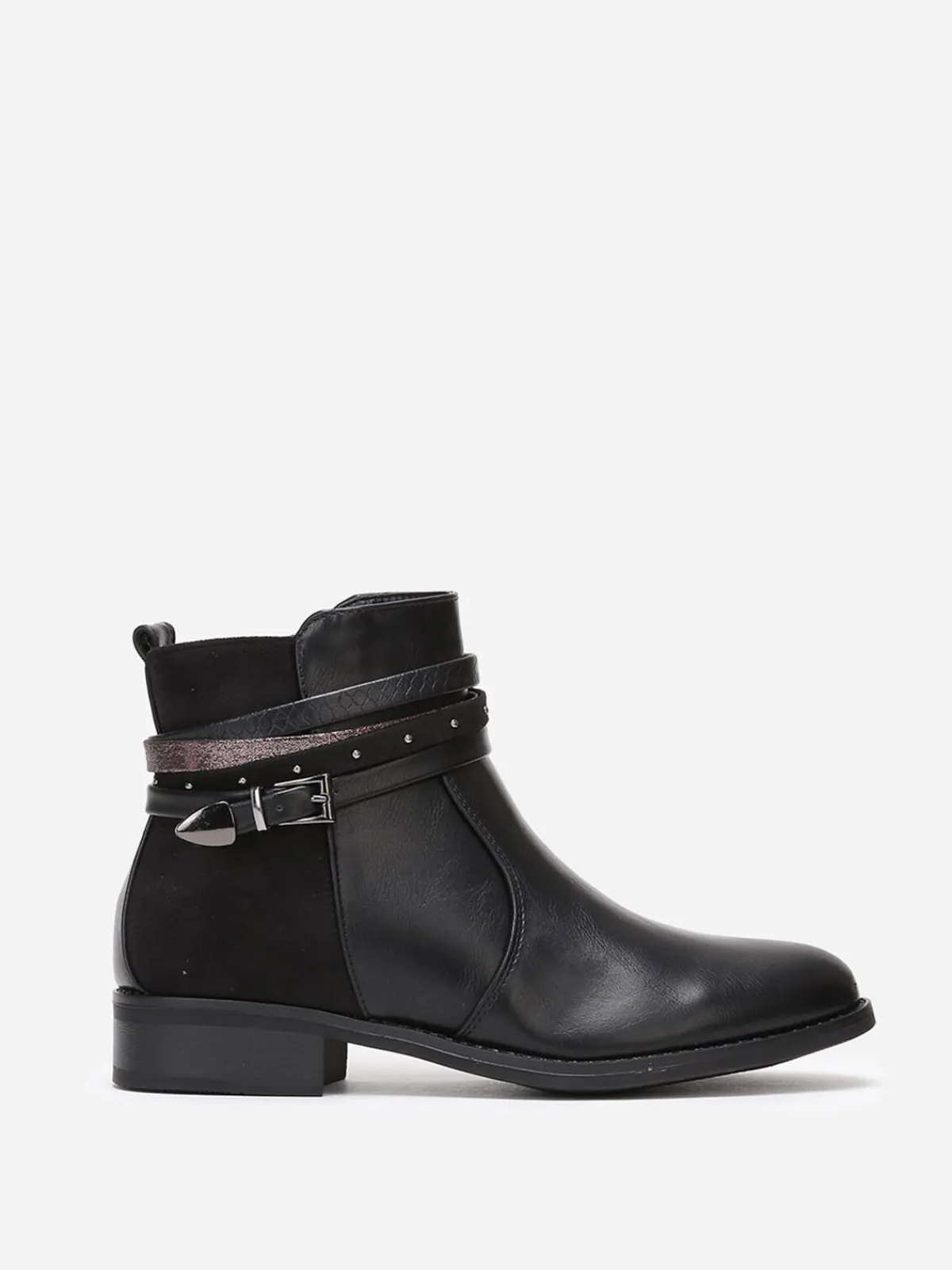 Best La Modeuse Bottines bi-matières à brides décoratives Noir