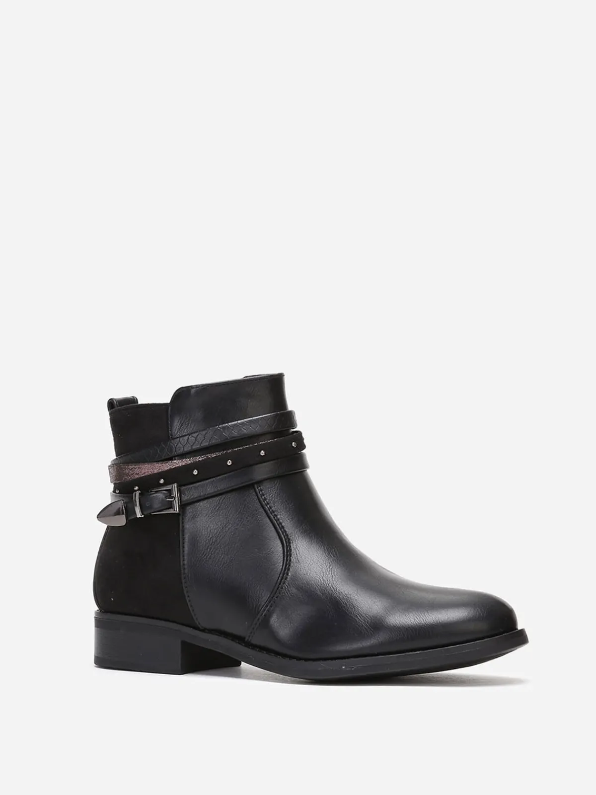 Best La Modeuse Bottines bi-matières à brides décoratives Noir