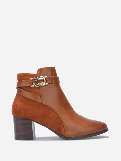New La Modeuse Bottines bi-matières à talon et boucle Camel