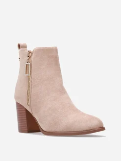 Hot La Modeuse Bottines en suédine à zip décoratif Taupe