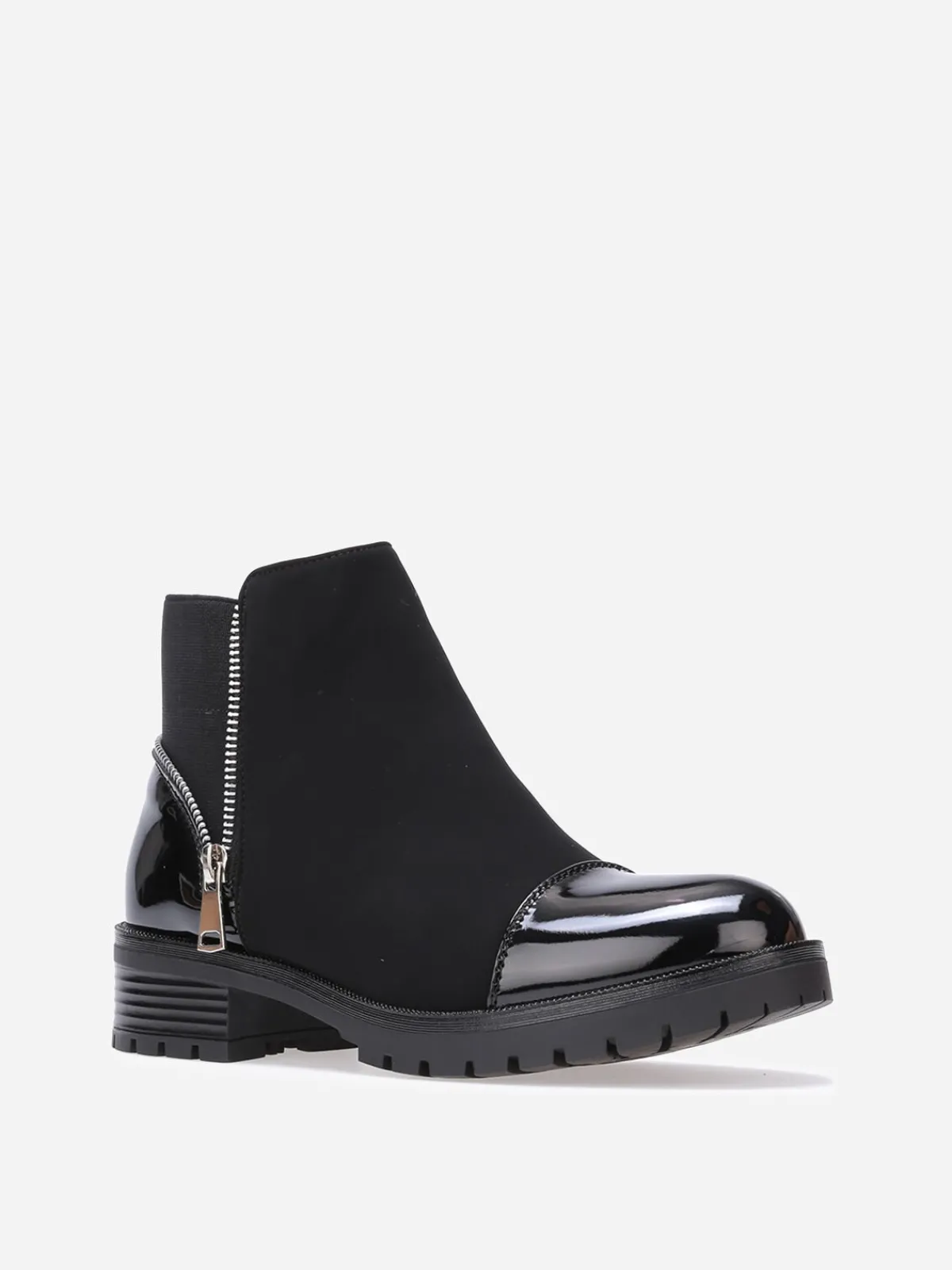 Hot La Modeuse Bottines multi-matières à zip décoratif Noir