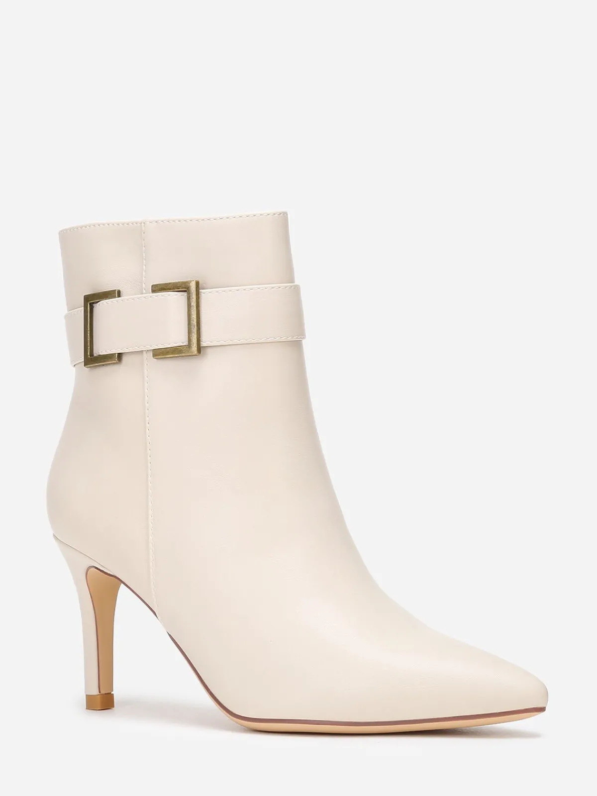 Best La Modeuse Bottines pointues à boucle métallique Beige