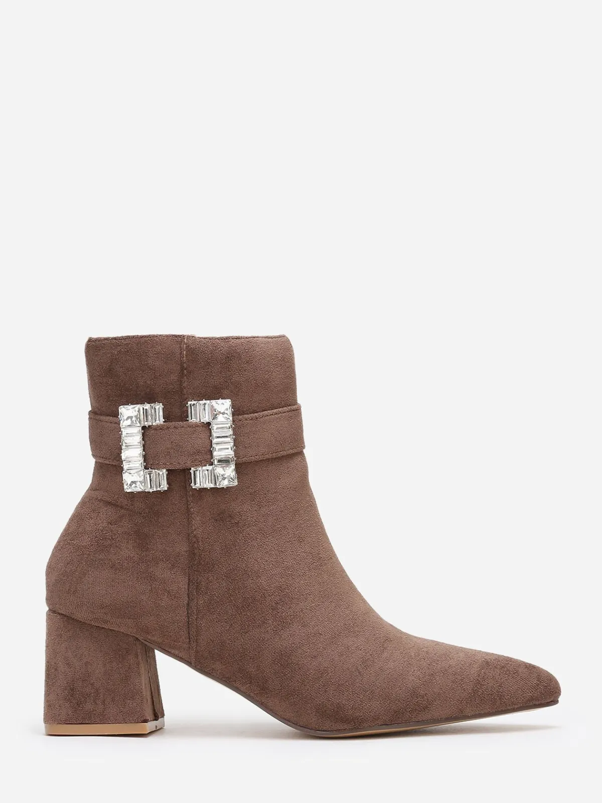 Outlet La Modeuse Bottines pointues avec boucle en strass Taupe