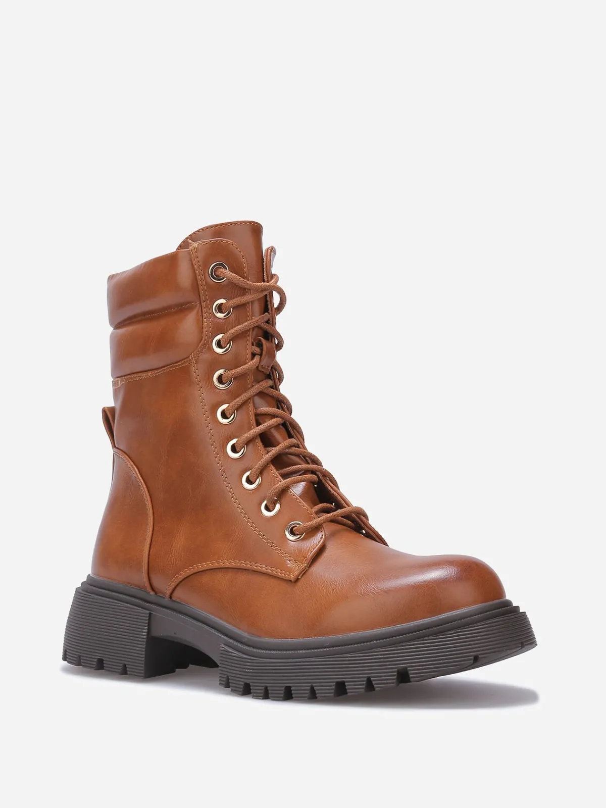 Online La Modeuse Bottines rangers à détail matelassé Camel