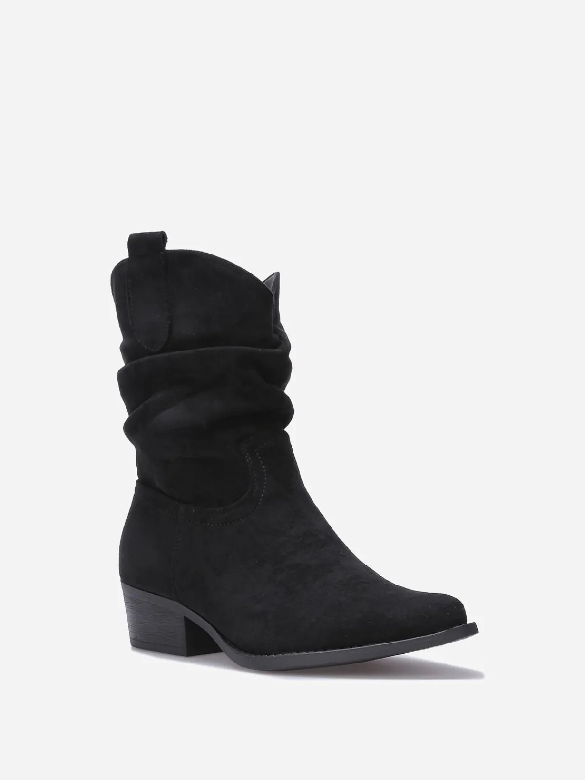 Outlet La Modeuse Bottines santiags froncées en suédine Noir