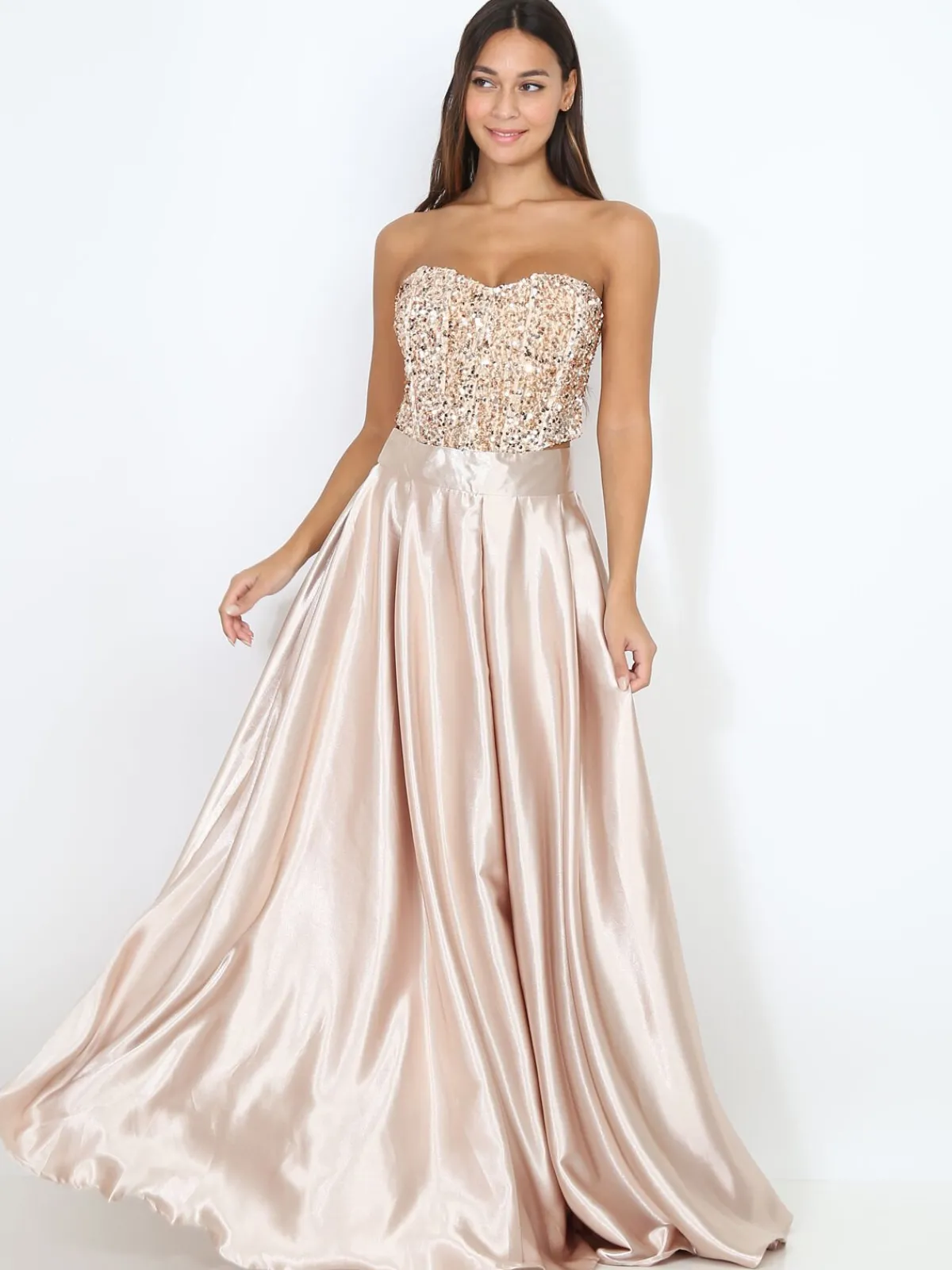 Best La Modeuse Bustier en velours brodé de sequins Beige