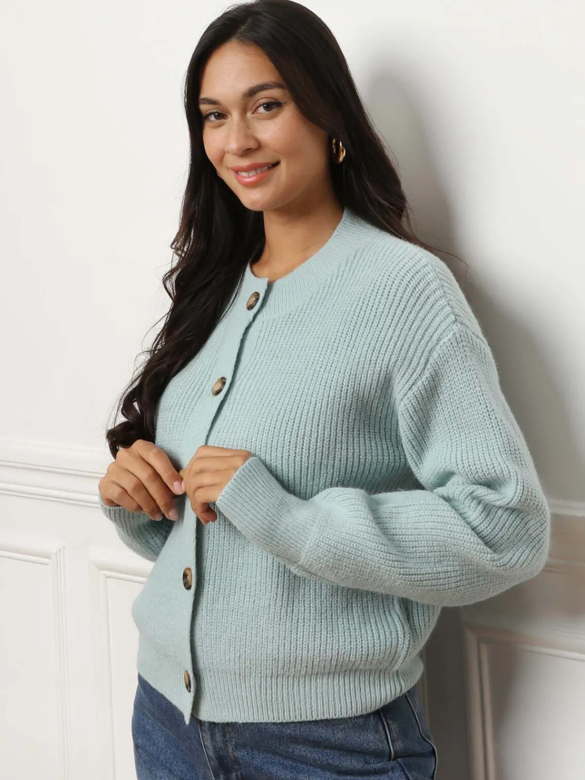 Sale La Modeuse Cardigan à boutons marbrés BleuClair