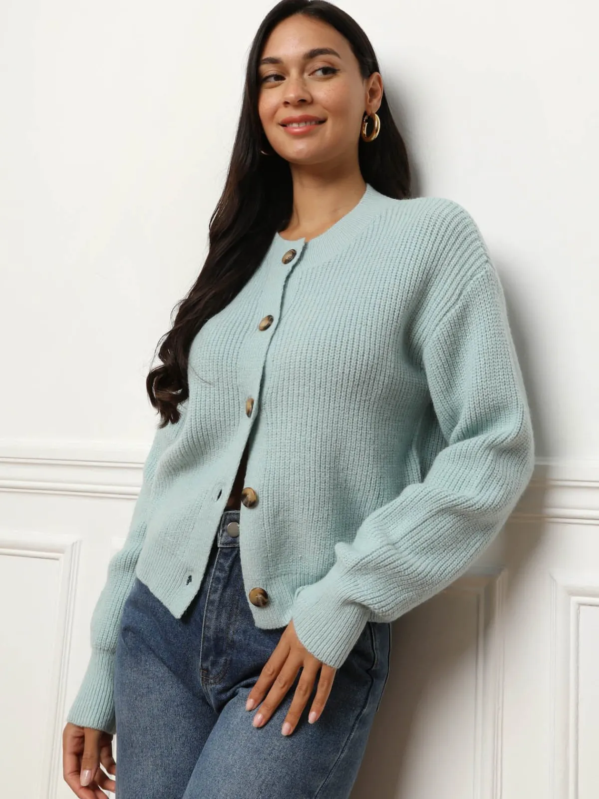 Sale La Modeuse Cardigan à boutons marbrés BleuClair
