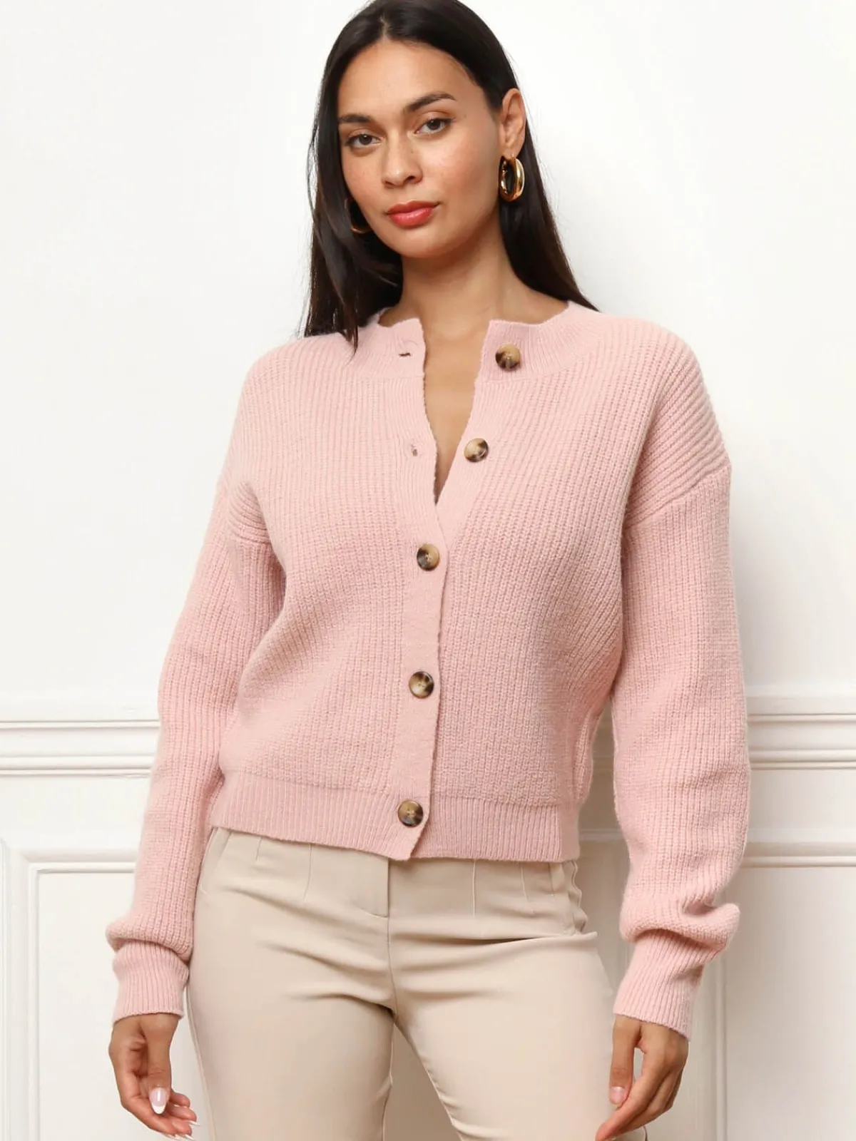 Best La Modeuse Cardigan à boutons marbrés Rose