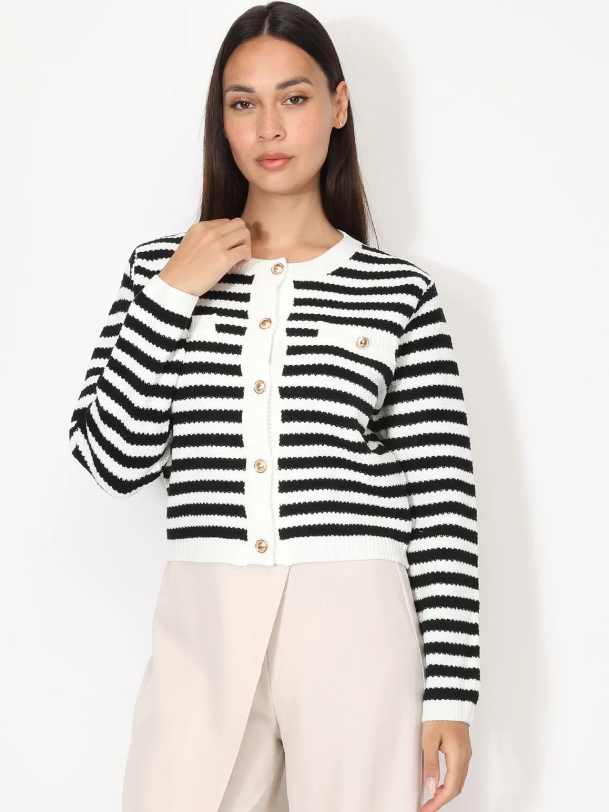 Best La Modeuse Cardigan à rayures et boutons dorés