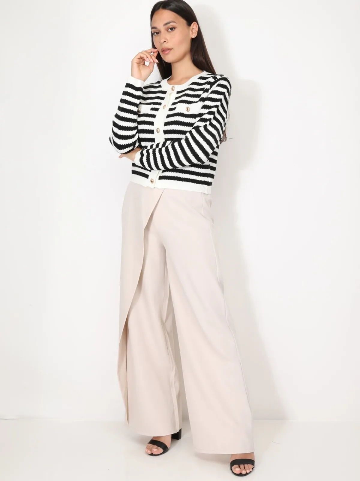 Best La Modeuse Cardigan à rayures et boutons dorés