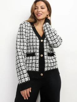 Outlet La Modeuse Cardigan en tweed à boutons dorés