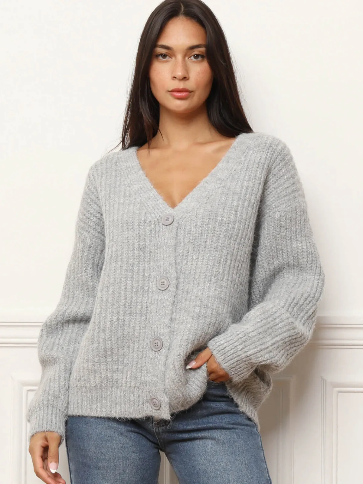 Best La Modeuse Cardigan oversize en maille côtelée Gris