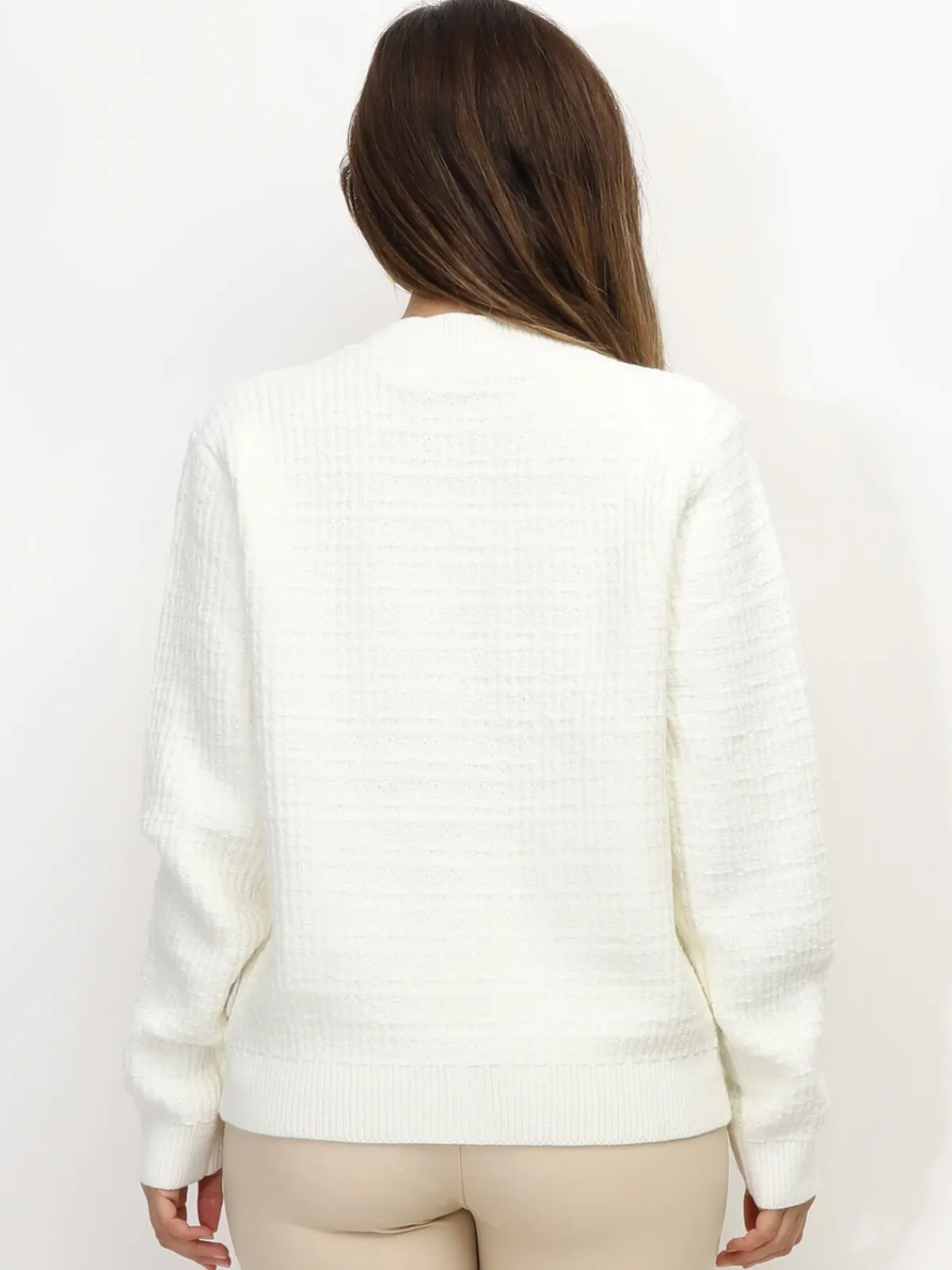 Outlet La Modeuse Cardigan texturé à boutons dorés Blanc