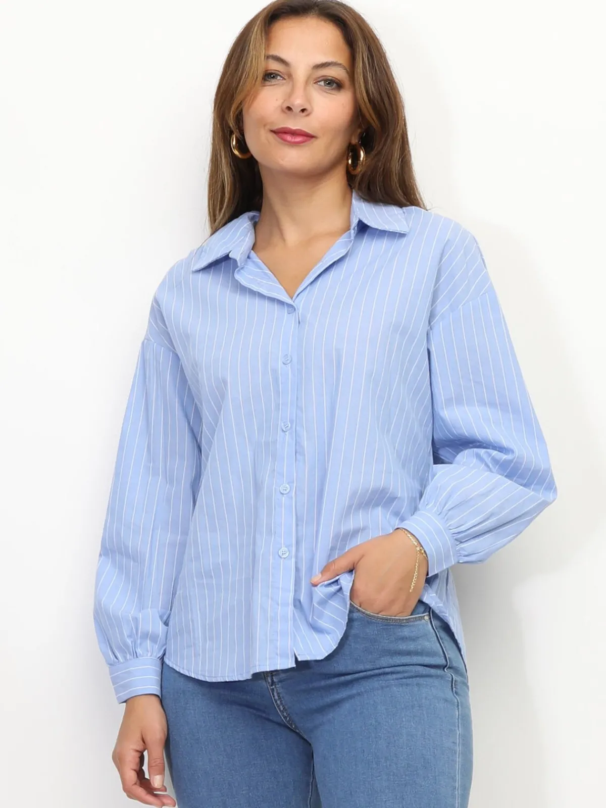 Outlet La Modeuse Chemise à fines rayures Bleu