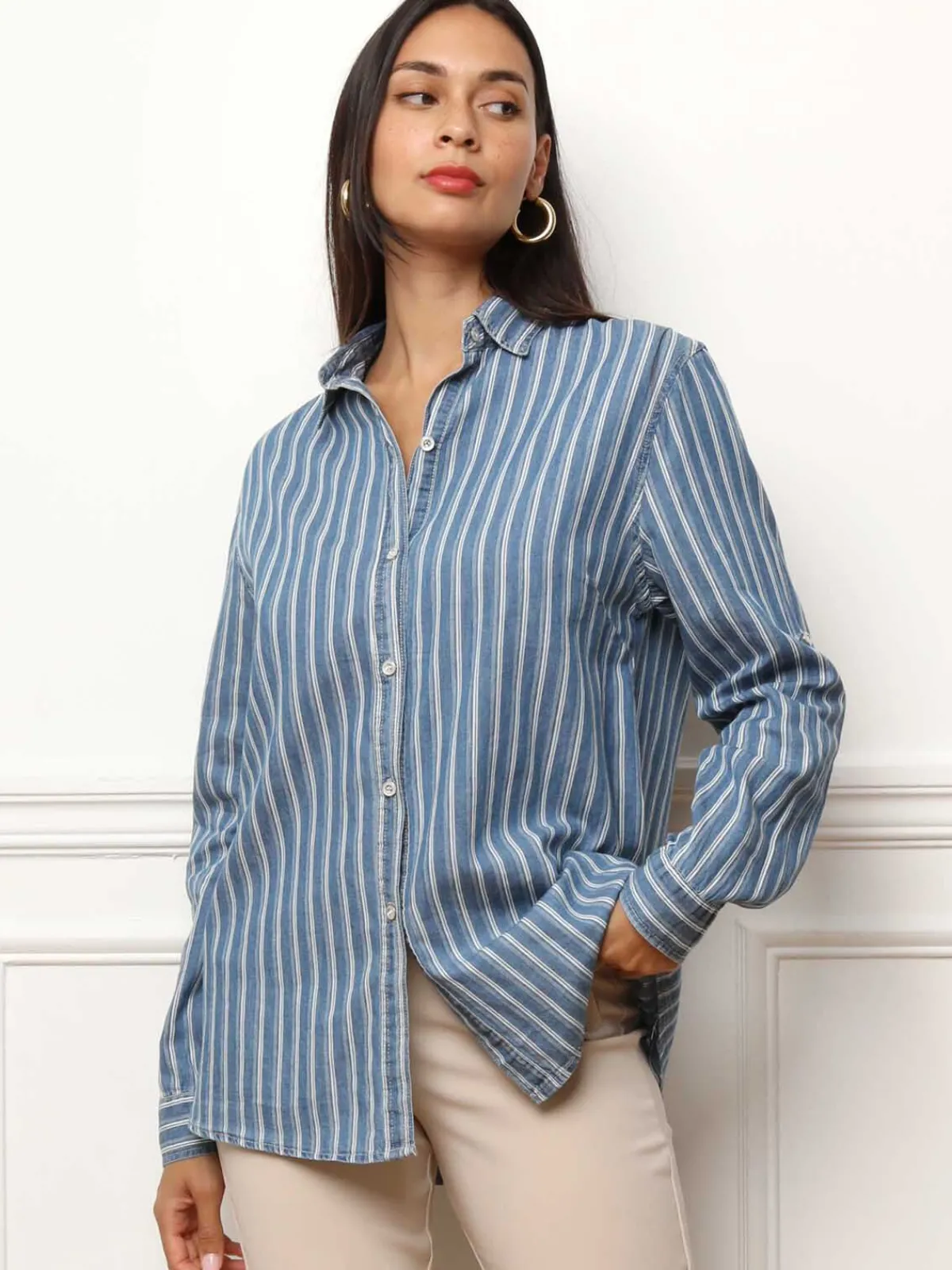 La Modeuse Chemise à rayures effet denim Bleu
