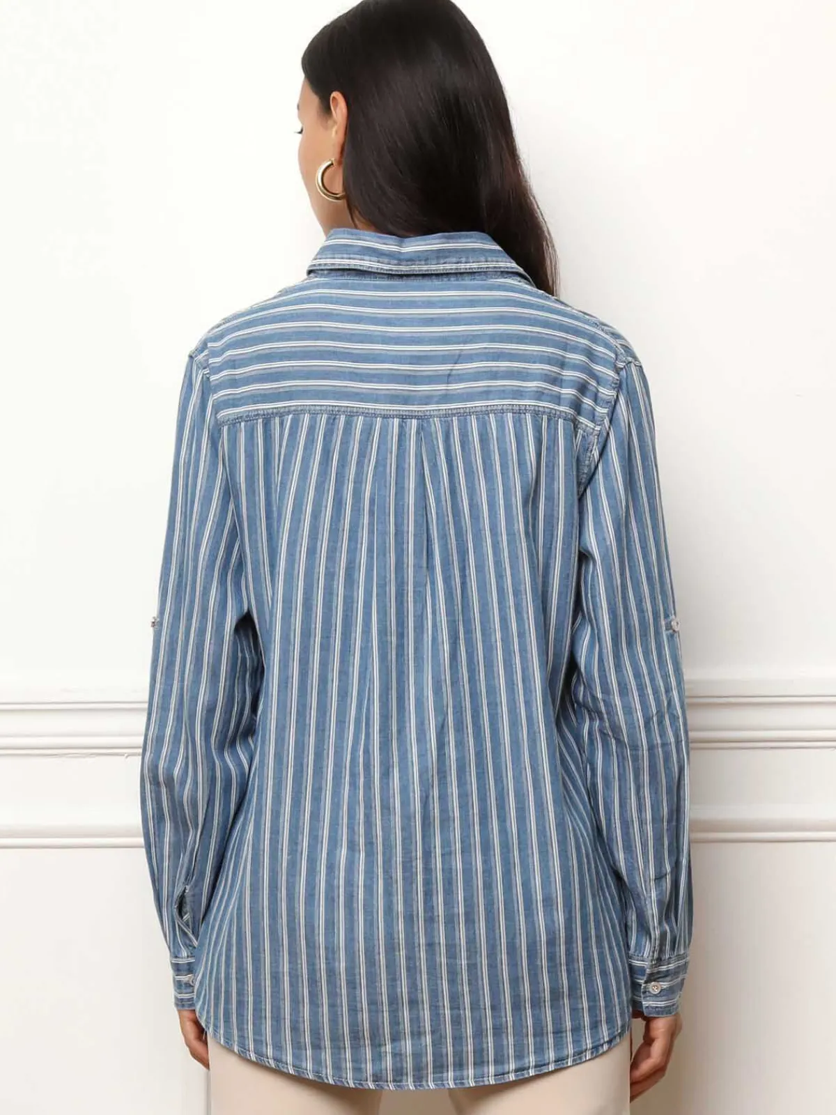 La Modeuse Chemise à rayures effet denim Bleu