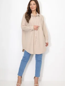 Clearance La Modeuse Chemise ample et longue à rayures Beige
