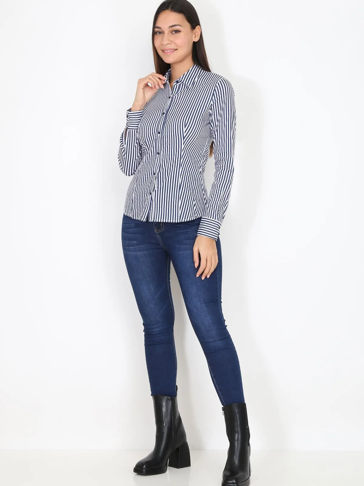 La Modeuse Chemise cintrée rayée BleuMarine