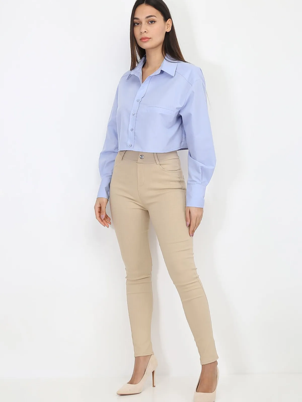 La Modeuse Chemise cropped et ample BleuClair
