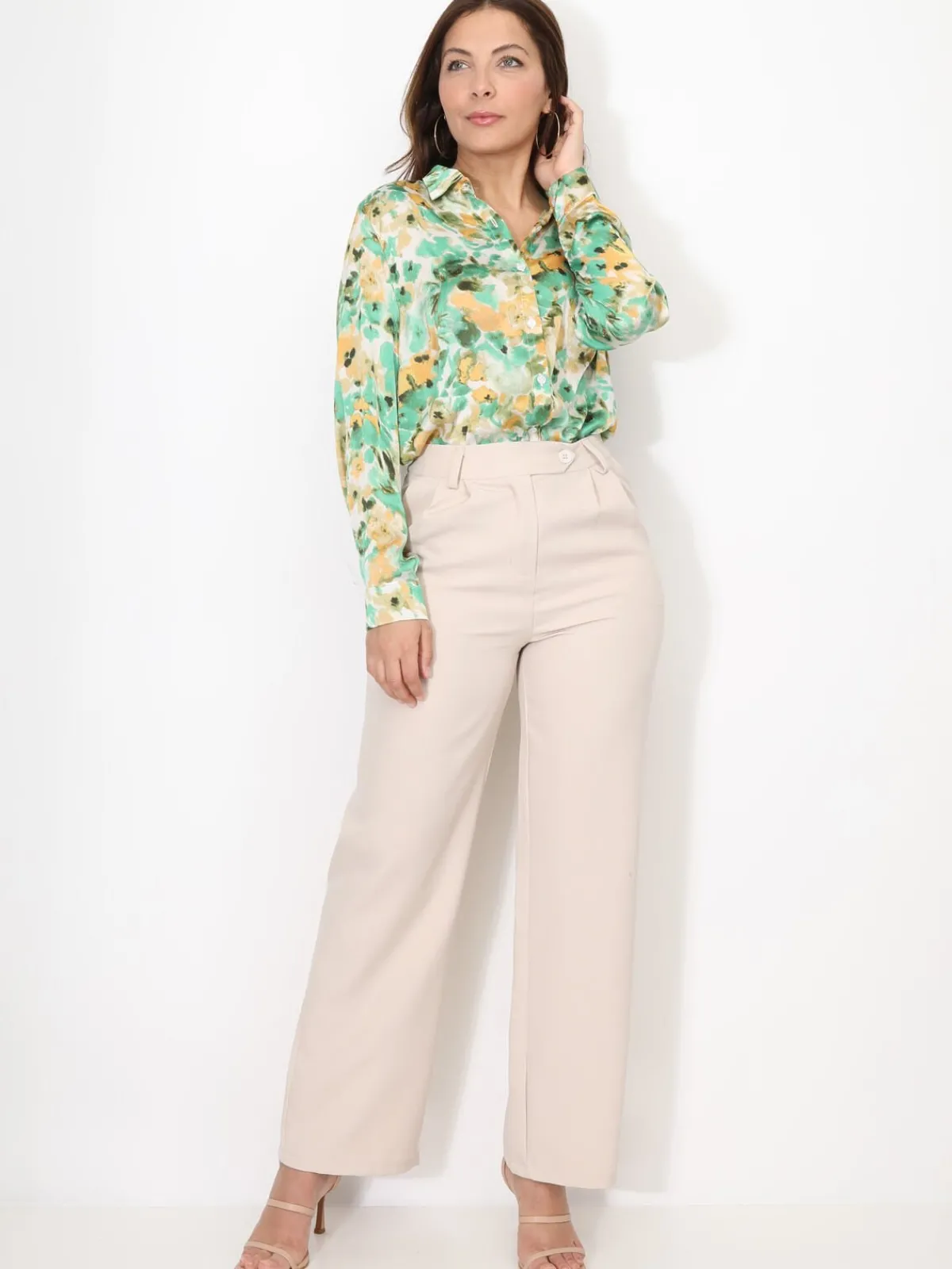 Best La Modeuse Chemise fluide à motif fleurs aquarelles Vert