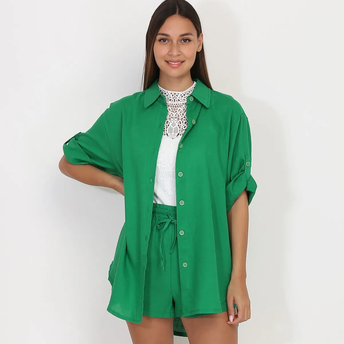 Best La Modeuse Chemise oversize en lin Vert
