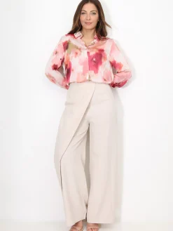Outlet La Modeuse Chemise satinée à motif aquarelle abstrait RoseBonbon