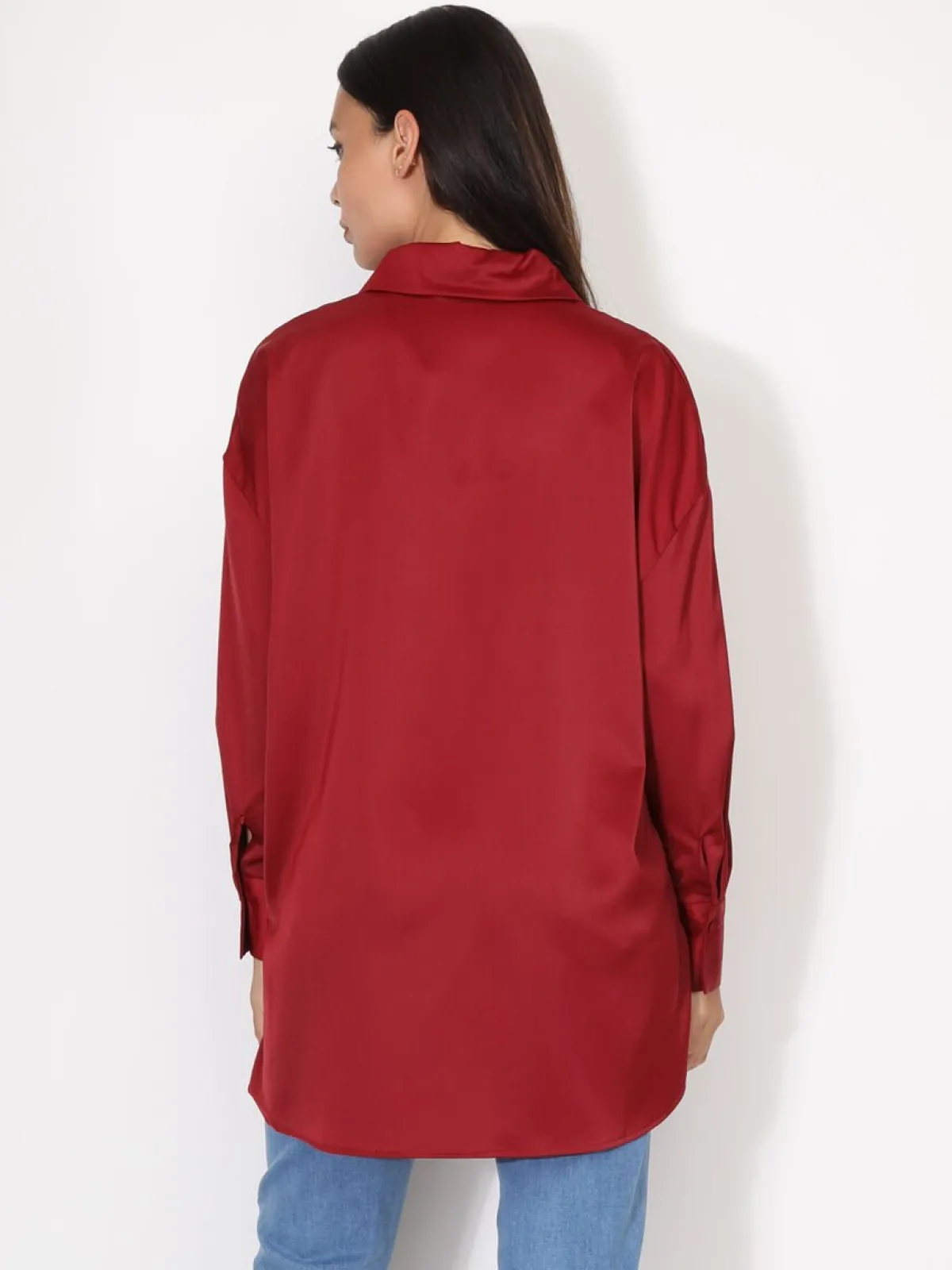 Clearance La Modeuse Chemise satinée oversize à fentes Bordeaux