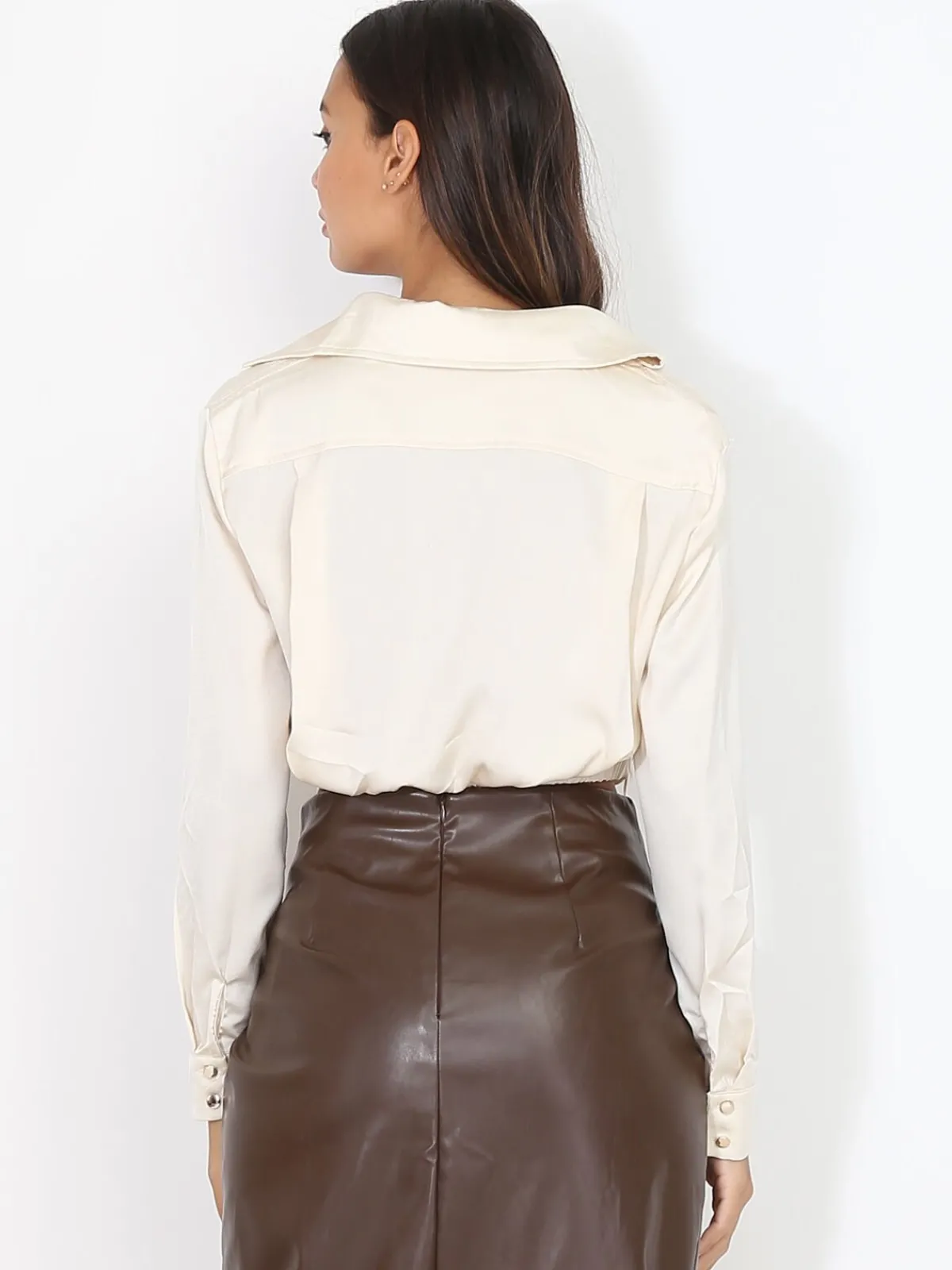 New La Modeuse Chemisier court à effet froncé Beige