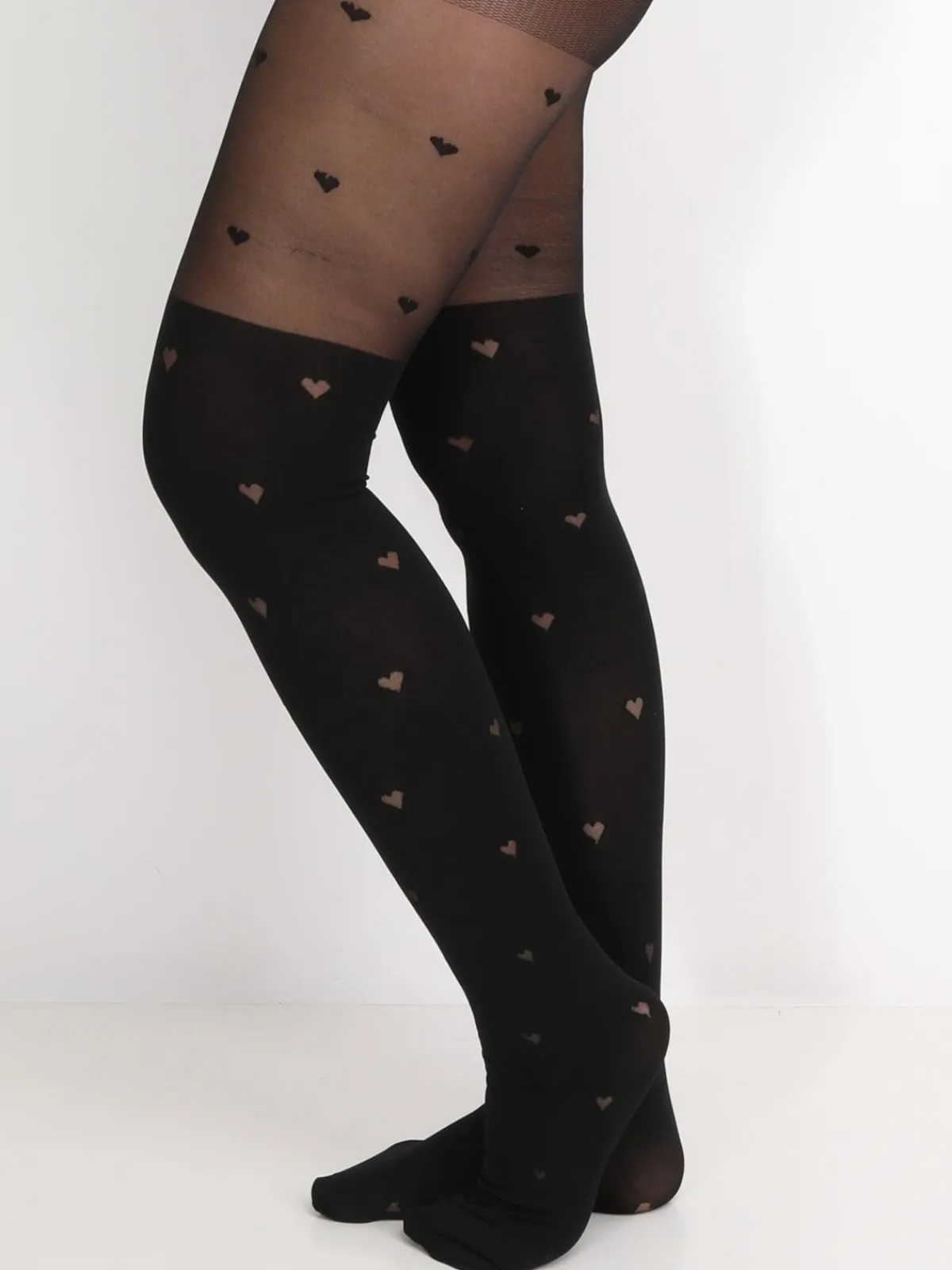 Clearance La Modeuse Collants effet bas à motif c艙urs Noir