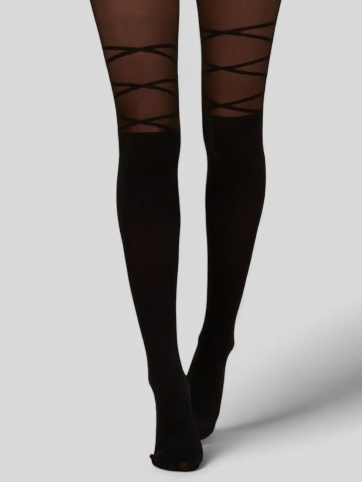 Sale La Modeuse Collants effet bas avec laçage Noir