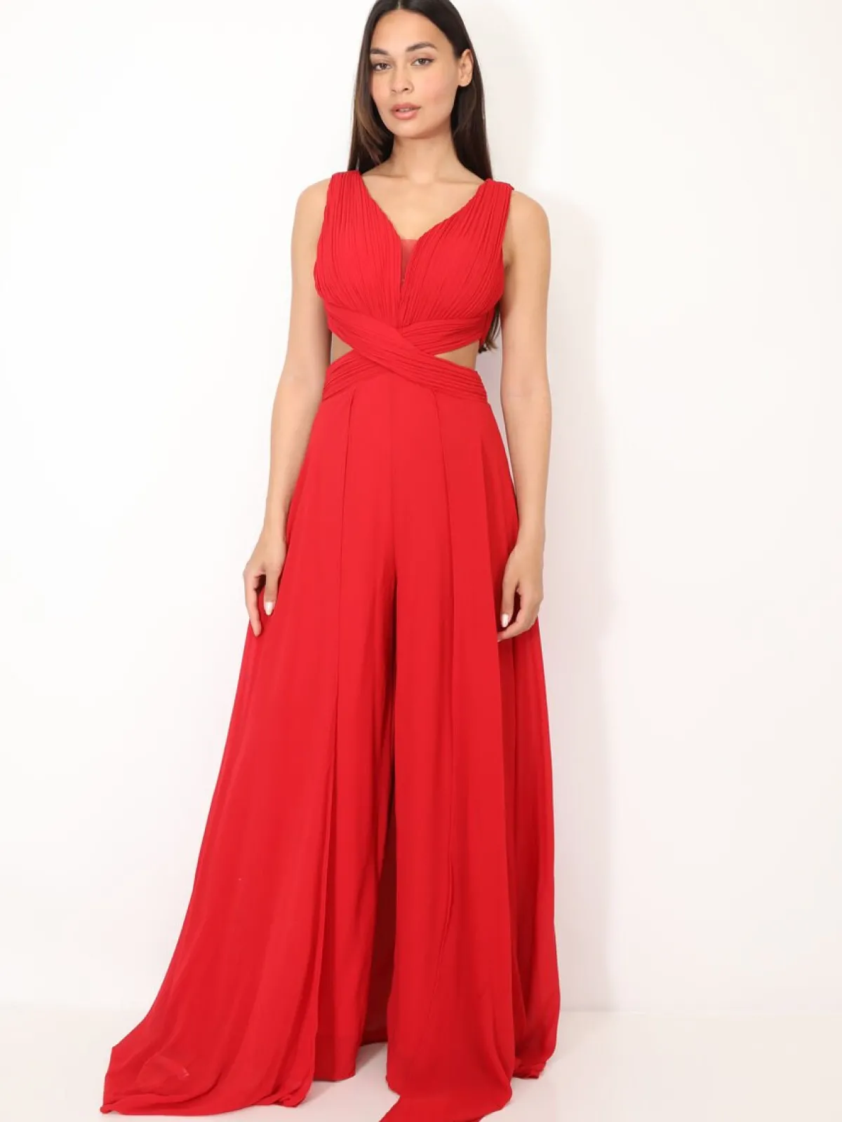 La Modeuse Combinaison cérémonie cut-out et drapée Rouge