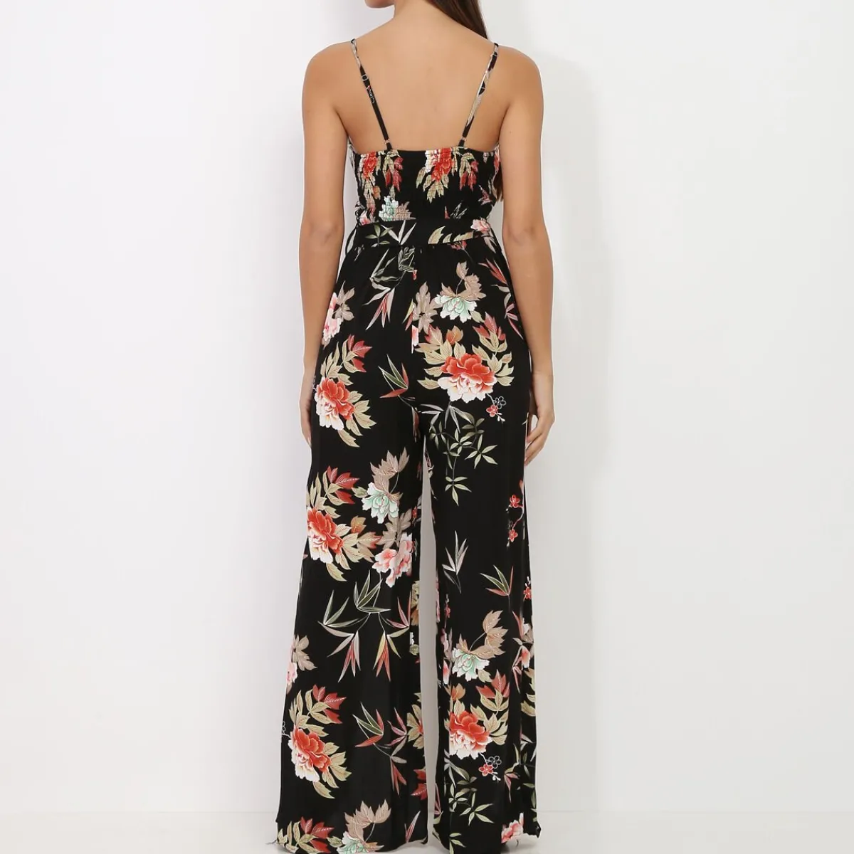 Best La Modeuse Combinaison fluide fendue à motif floral Noir