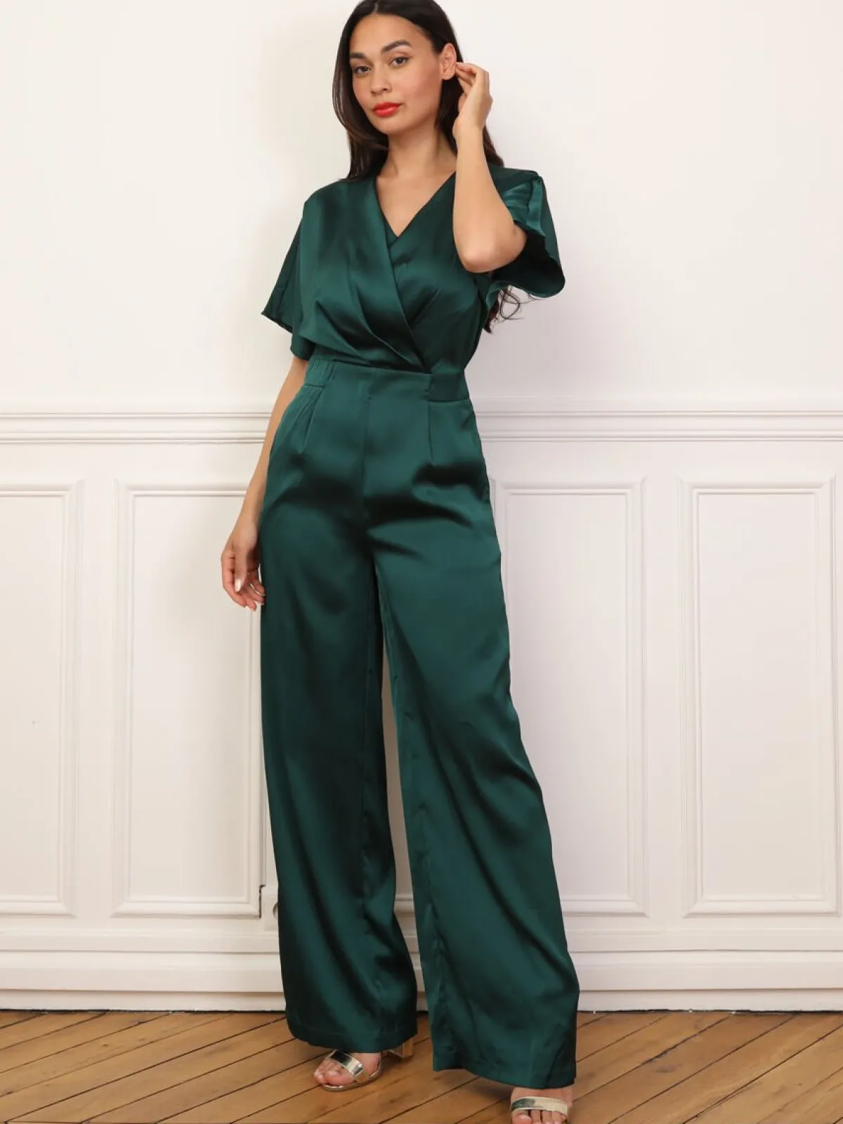 Clearance La Modeuse Combinaison satinée à effet portefeuille Vertfoncé