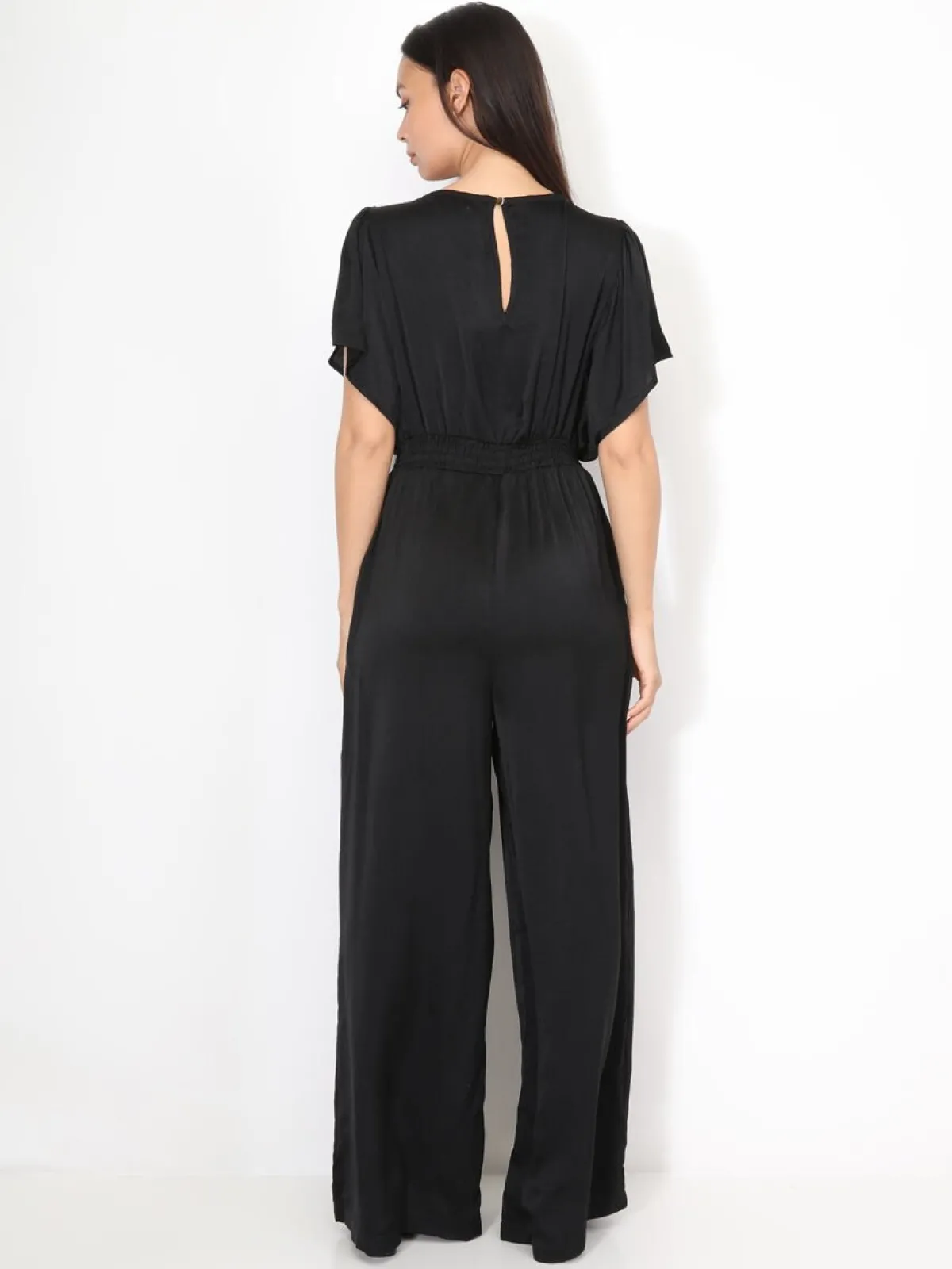 Outlet La Modeuse Combinaison satinée à manches volants Noir