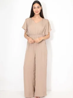 Best La Modeuse Combinaison satinée à manches volants Taupe