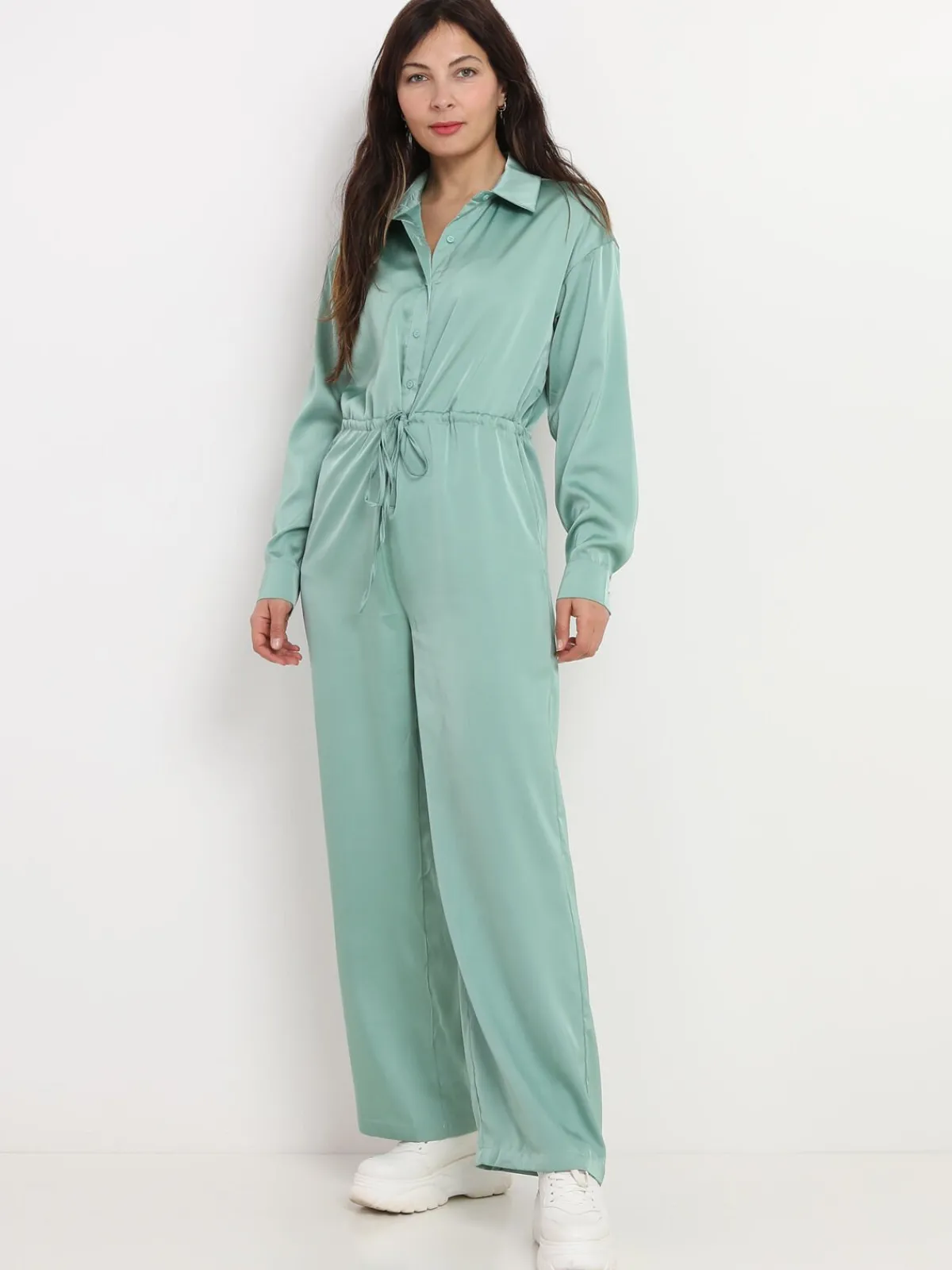 Best La Modeuse Combinaison satinée à pantalon évasé Vert