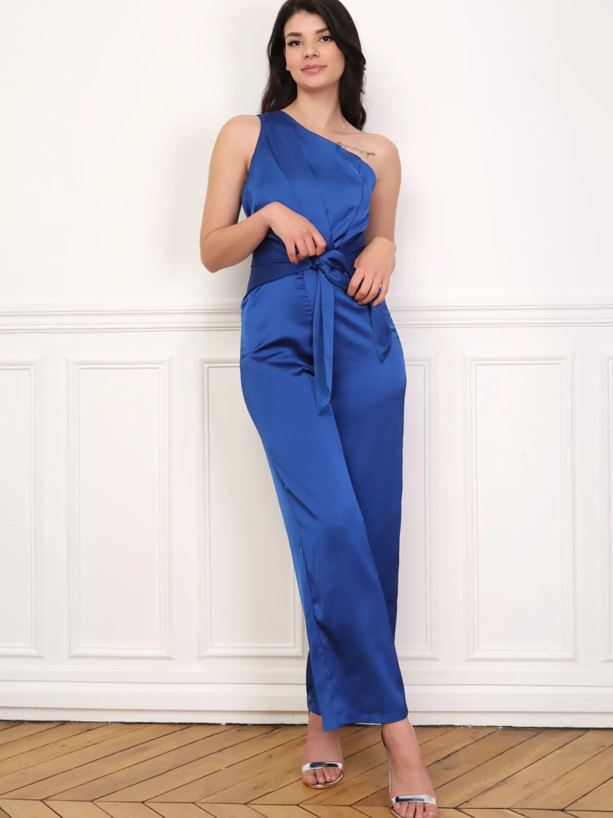 La Modeuse Combinaison satinée et asymétrique Bleu