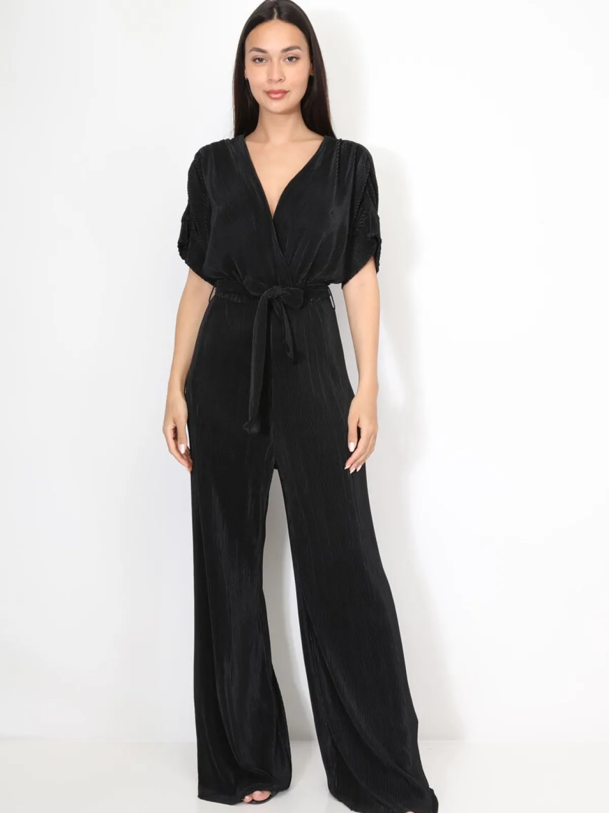 Clearance La Modeuse Combinaison évasée et plissée Noir