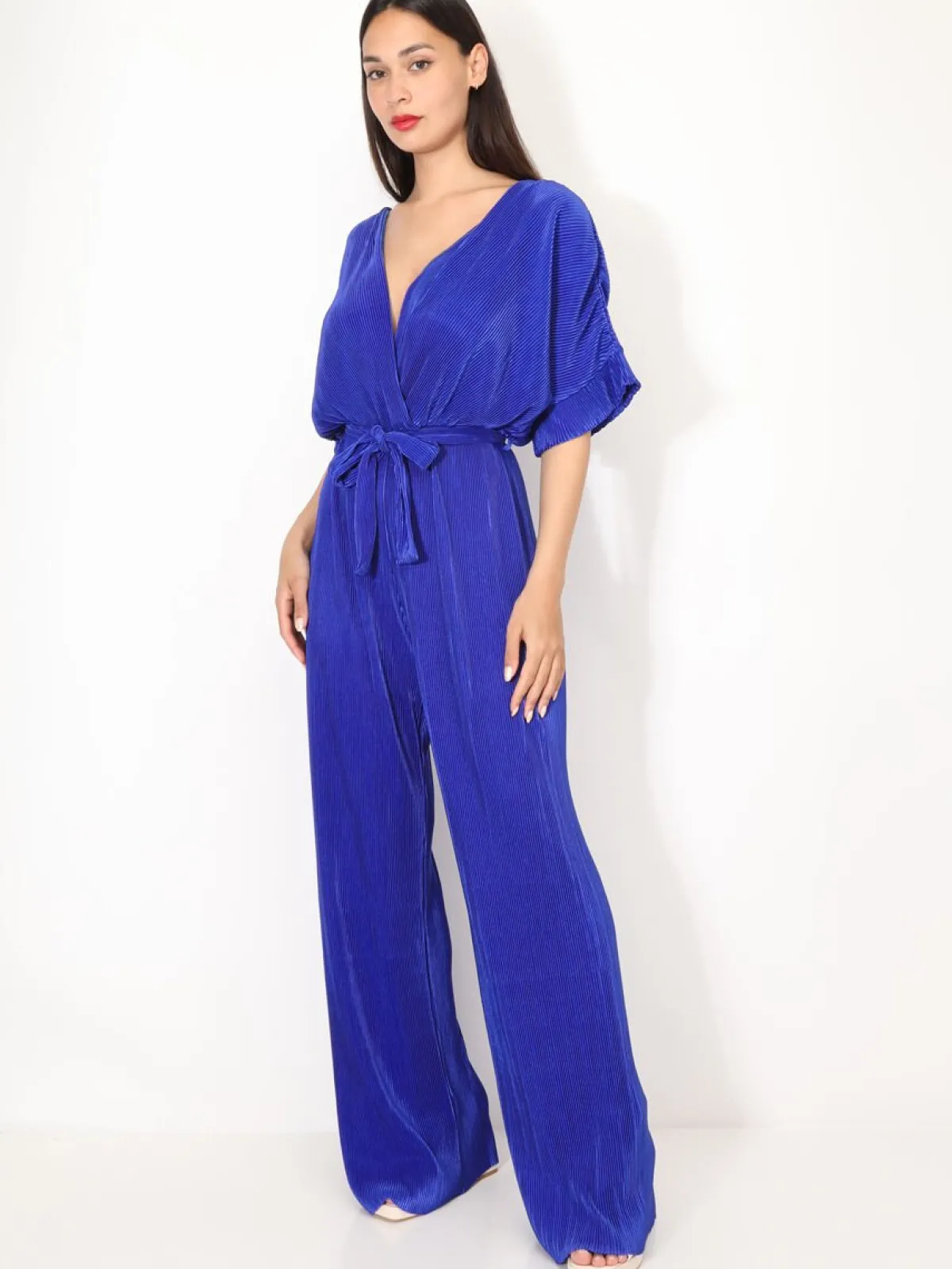 Sale La Modeuse Combinaison évasée et plissée Bleu