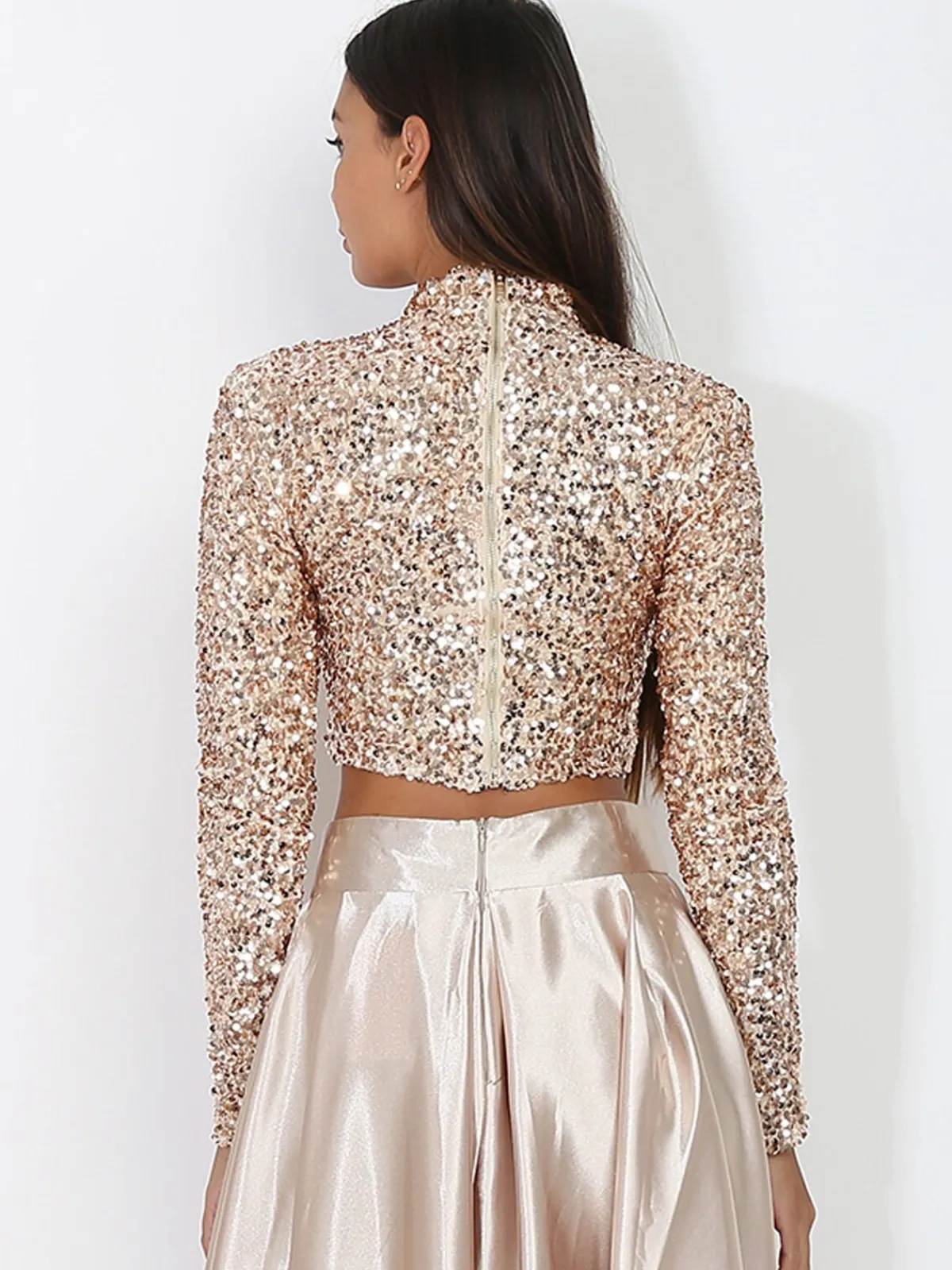 Clearance La Modeuse Crop top à sequins Beige