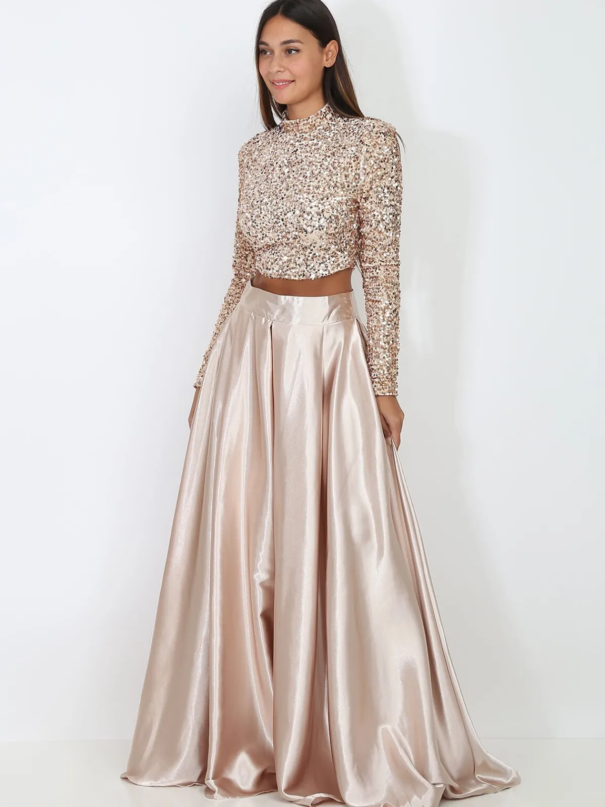 Clearance La Modeuse Crop top à sequins Beige