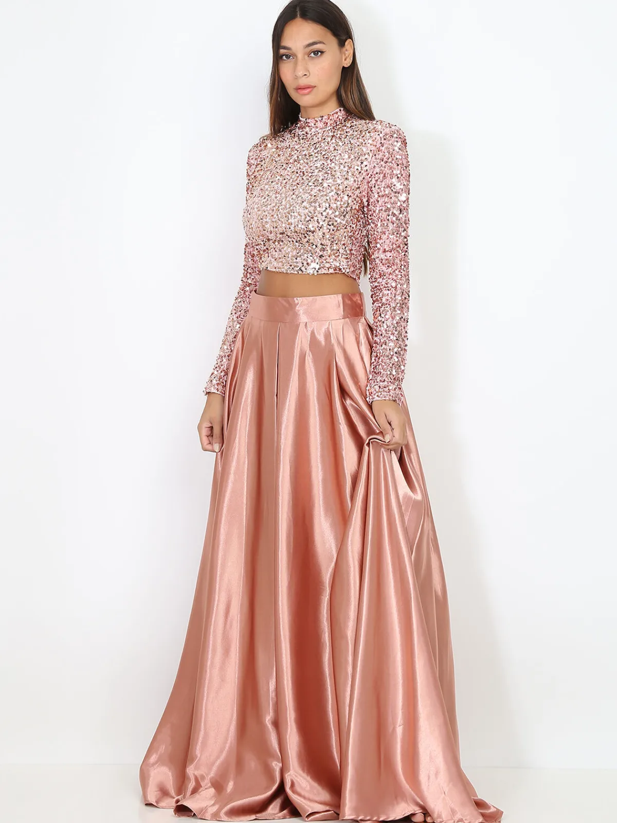 Best La Modeuse Crop top à sequins Rose