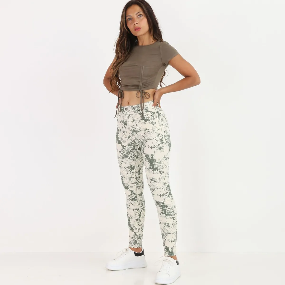 Best La Modeuse Crop top froncé style corset Kaki