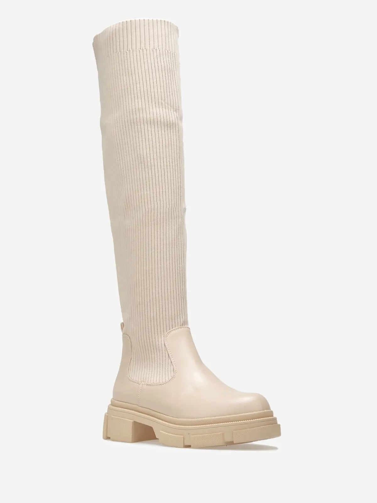 Online La Modeuse Cuissardes bi-matières à semelle chuncky Beige